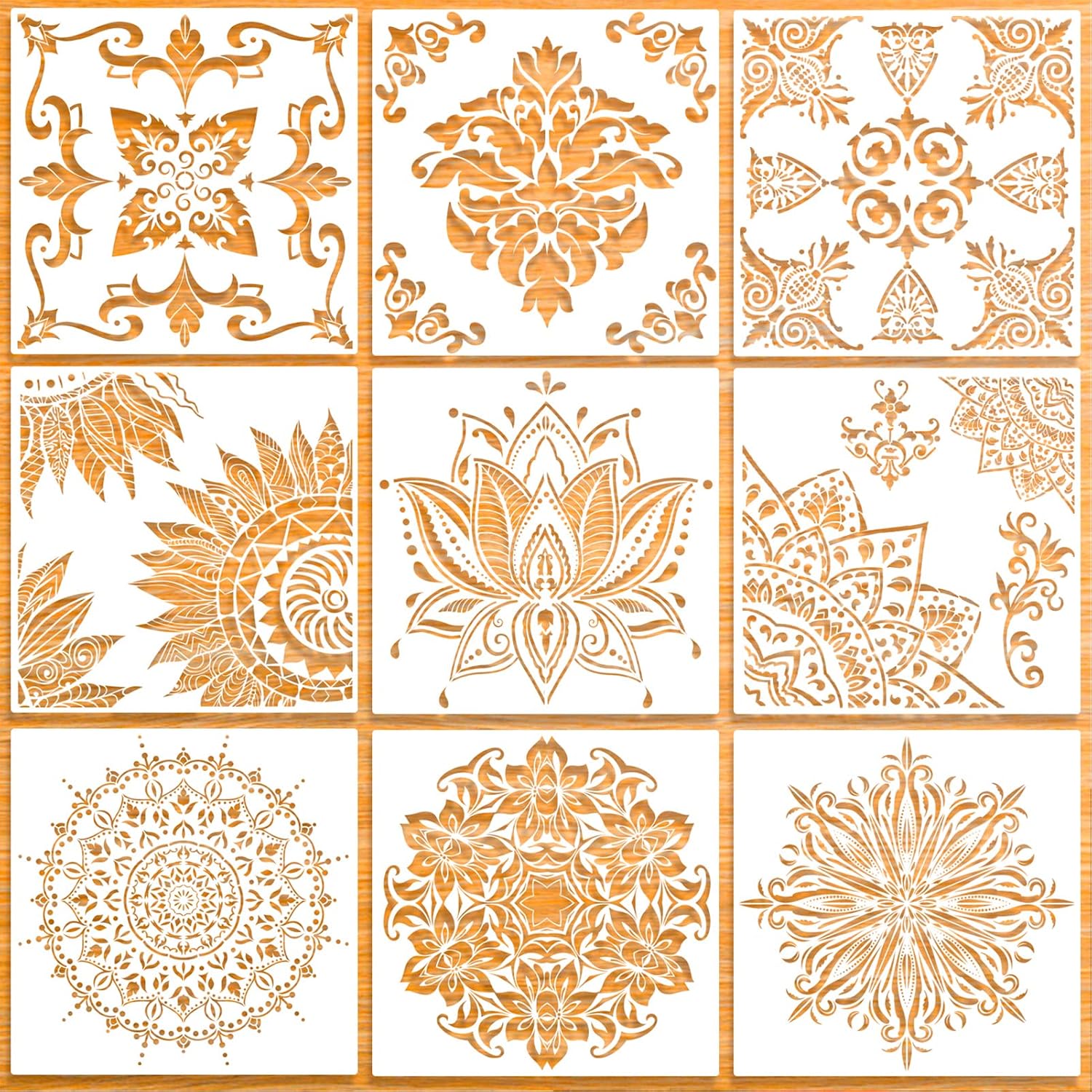 Reusable Mandala Stencils, 12 x 12 inch, 9 Pack