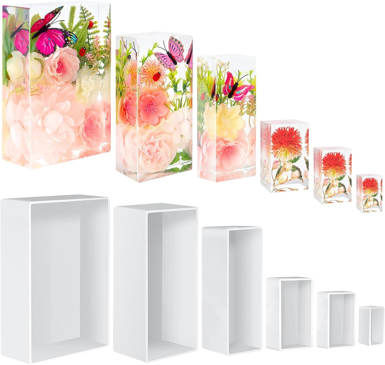 Rectangular and Cube Silicone Resin Moulds, Set of 6