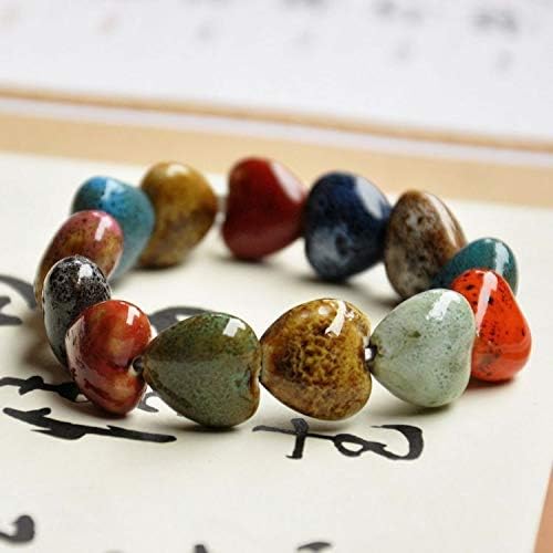 Flower-Glazed Ceramic Beaded Bracelet, Elastic