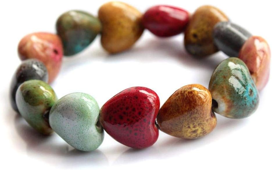 Flower-Glazed Ceramic Beaded Bracelet, Elastic